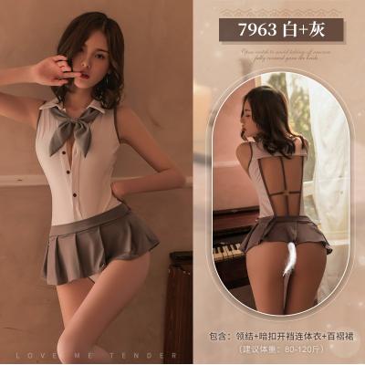 学院风露背连体衣JK制服 清纯领结 百褶短裙