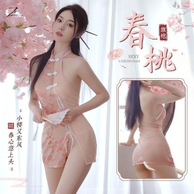 斜开襟唯美印花透纱旗袍 古风汉服 温柔风情