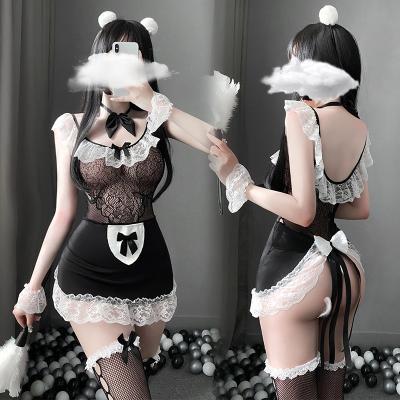 甜心女仆网衣裙套装 甜美蕾丝 花边围裙 流苏饰臀